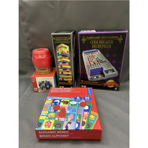 Lot of 5pcs Games, Tabletop, Jenga, Bingo, Code Breaker, Etc