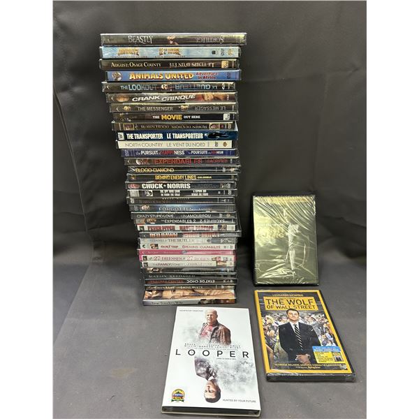 Lot of 36 DVD SEALED MOVIES Gran Torino, Wolf of Wall Street, Looper, Chuck Norris, Action, Etc