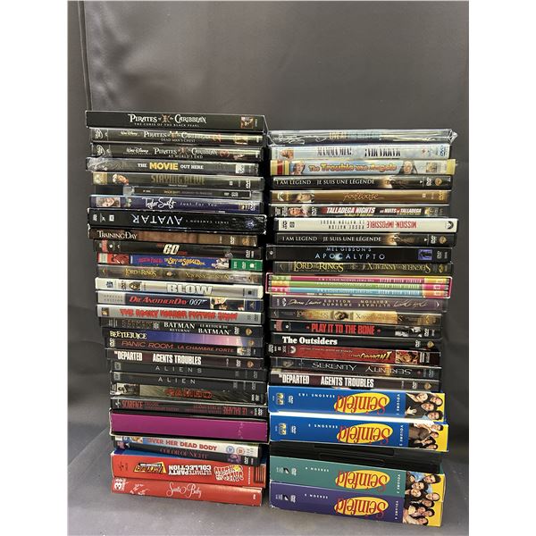 Lot of 50 DVDs Movies and TV Box Sets, Lord of the Rings, Seinfeld, Pirates of the Caribbean, Etc