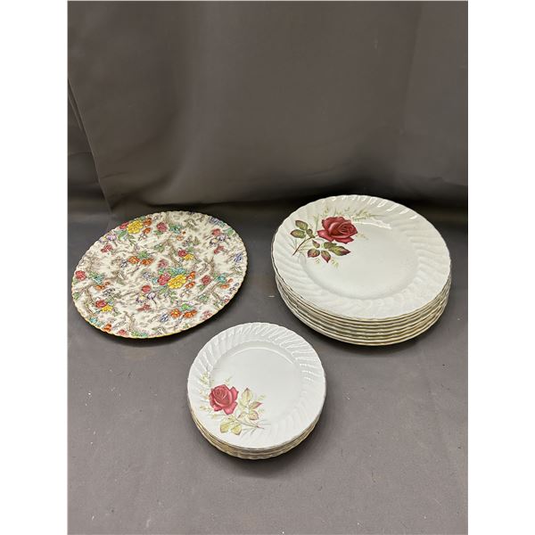 Lot of 16 Ridgeway Ironstone "Anniversary Rose" Plates and Tapestry Plate