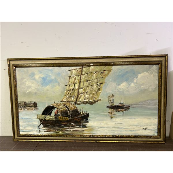 Framed Original Sailboat  Nautical Painting 54" x 30", Artist Signed