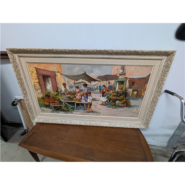 Large Artist Signed Oil Painting on Hardboard Framed 57"*34"
