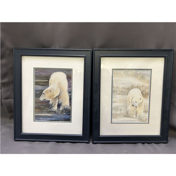Pair of Signed Trygg Polar Bear Watercolour Paintings, Matted and Framed 10" x 11"