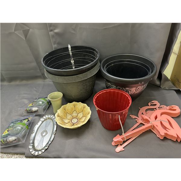 Lot of Garden / Outdoor Plant Pots, Flamingos, Fruit Fly Traps