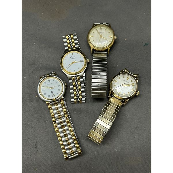 Lot of 4 Men's Watches 1 Quartz, 3 Mechanical, Tuxedo 21 Jewel, Bulova, Caravelle, JB Champion