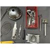 Image 2 : Lot of Assorted Vintage Kitchen Utensils Skewers, Strainers, Slicers, Whisks, Etc
