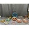 Image 1 : Large Lot of 18pcs Colored Glass Pink, Blue, Yellow & Green, some Depression, Plates & Servers