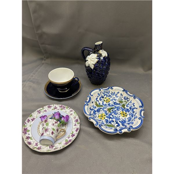 4pcs Fine China Hand Painted Sicily Bowl, Japan Decorative Plate with Cup, Tea Cup and Saucer, Jug