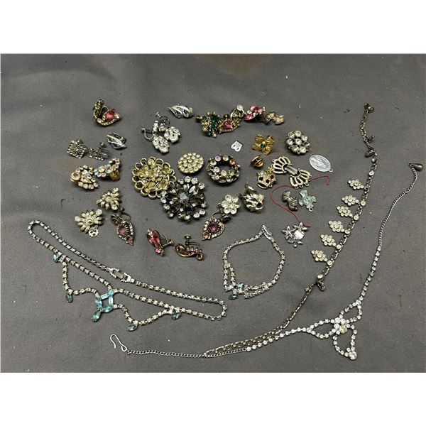 Lot of Assorted Vintage Rhinestone Costume Jewelry