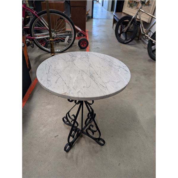 Small Bistro Table Marble Top Black Iron Base