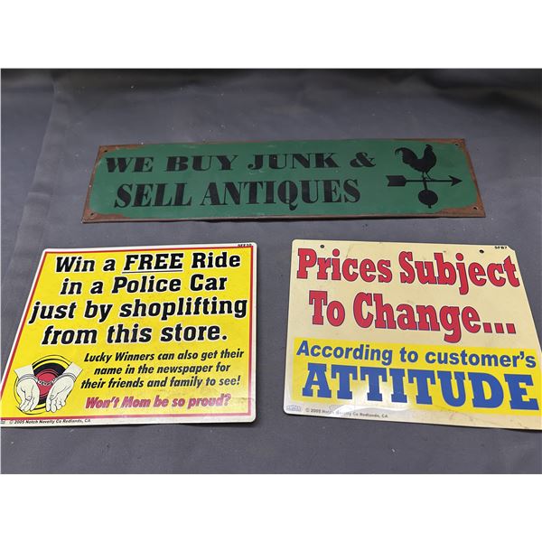 "We Buy Junk & Sell Antiques", Anti Theft Signs, Price Change Sign Gag Novelty
