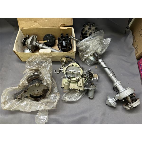 Lot of Vintage Car Parts GM 2 Jet Rochester Carburetor and Distributers