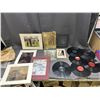 Image 1 : Lot of Assorted 78s Records, Painting, Prints, Royal Family Photo, Indigenous Ink Print, Etc