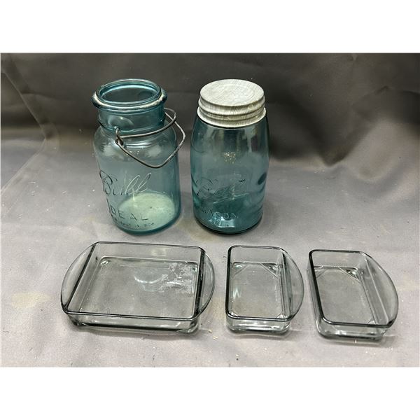 Denmark Glass Server Inserts and Vintage Antique Mason Jars