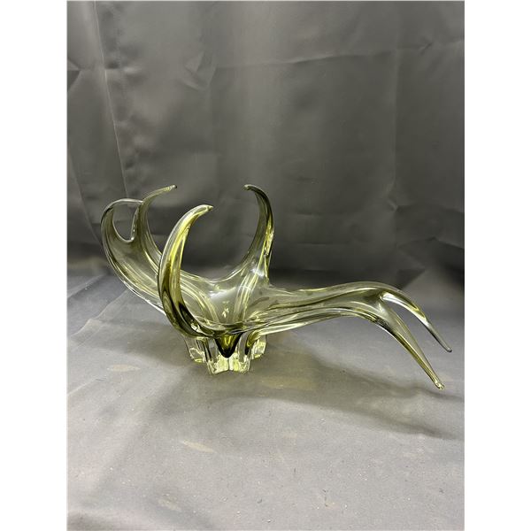 Vintage MCM Green Glass Centerpiece 19" Long Unmarked
