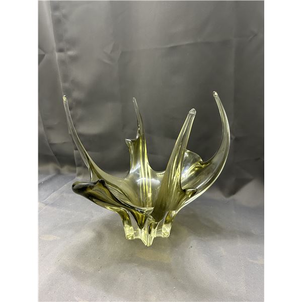 Vintage MCM Green Art Glass Blown Glass Centerpiece 12" tall