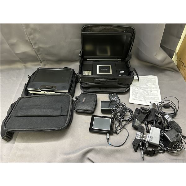 2 Portable DVD Players with cables, in cases & GPS