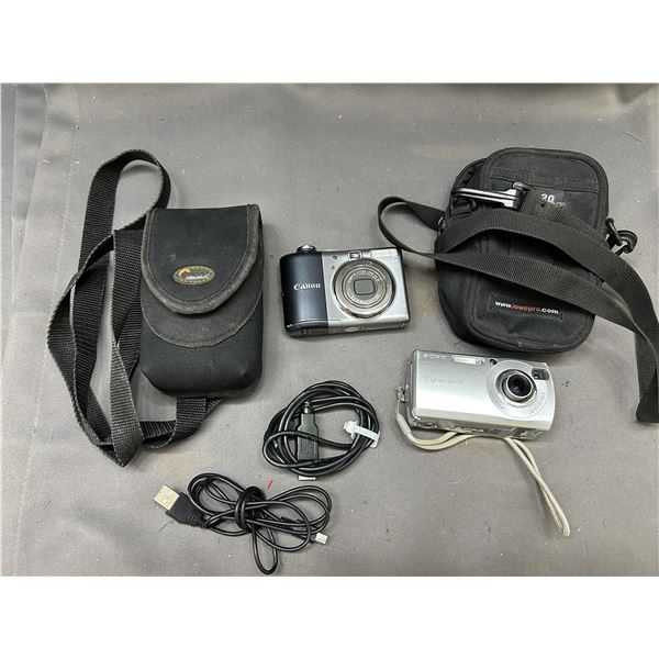 Lot of 2 Digital Cameras SONY Cybershot and Canon with chargers and cases