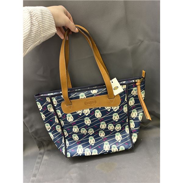 Fossil Owl Pattern Tote Bag Shoulder Bag w Tag