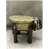 Image 2 : Wood Caved Elephant with Metal Inlay, Plant Stand 7" x 7"