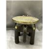 Image 3 : Wood Caved Elephant with Metal Inlay, Plant Stand 7" x 7"