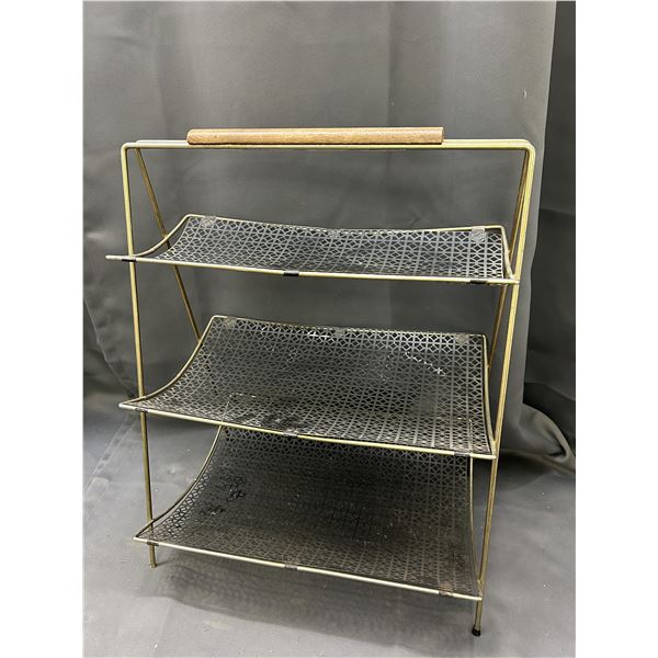 Vintage Metal Magazine Rack 3-Tier 21" x 18" and 13" deep