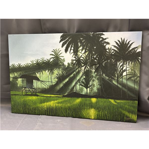Original Canvas Painting Artist Signed Nature Scene 33" x 21"