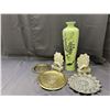 Image 1 : Lot of 6 Brass Plates, Ceramic Asian Pottery Vase 18" and Peacock Stone Bookends