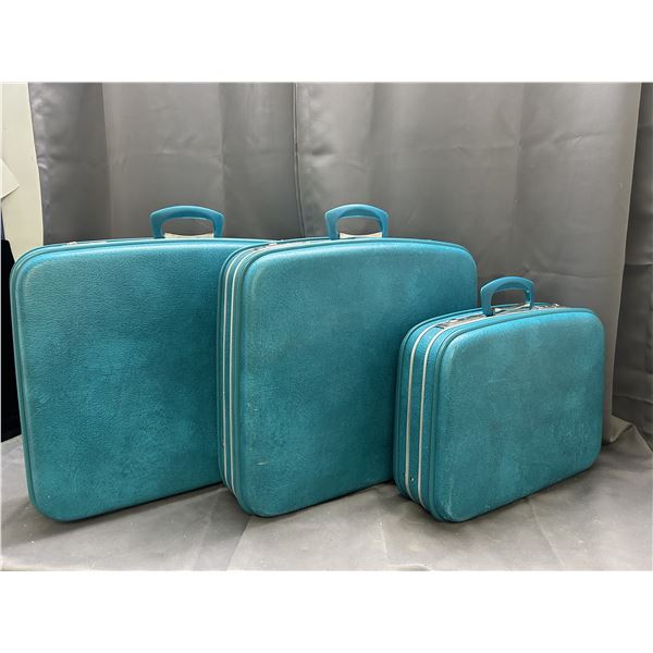 Vintage Carson Luggage Set 3pcs Teal Blue