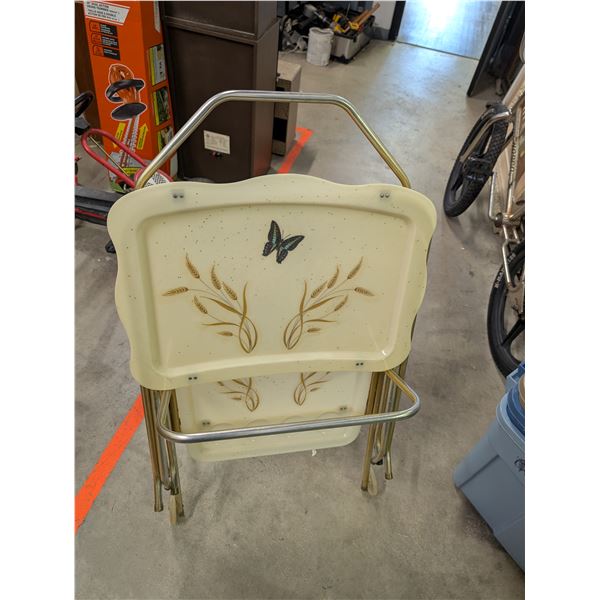Pair of Vintage Butterfly TV Trays w/ Storage/Serving Cart