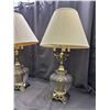 Image 2 : Pair of Table Lamps Clear Glass and Brushed Metal Bases, Candlestick Bulbs, Fabric Shade *damage