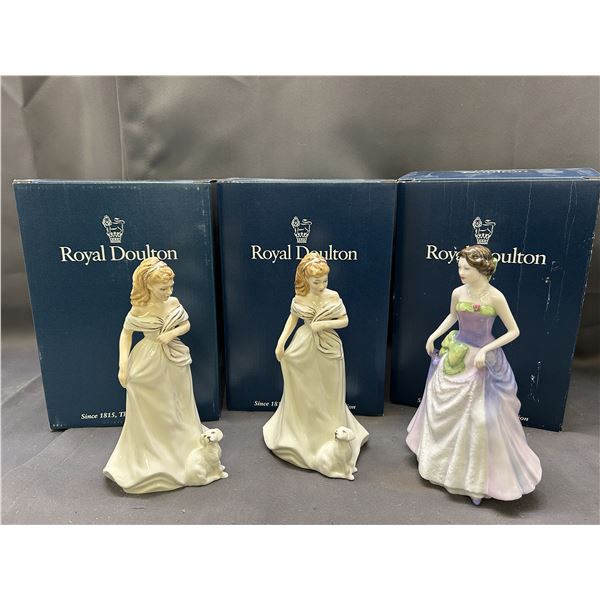 3pcs of Royal Doulton Porcelain Figurines w Boxes "Figure of the Year 97" and x2 "Morning Walk"