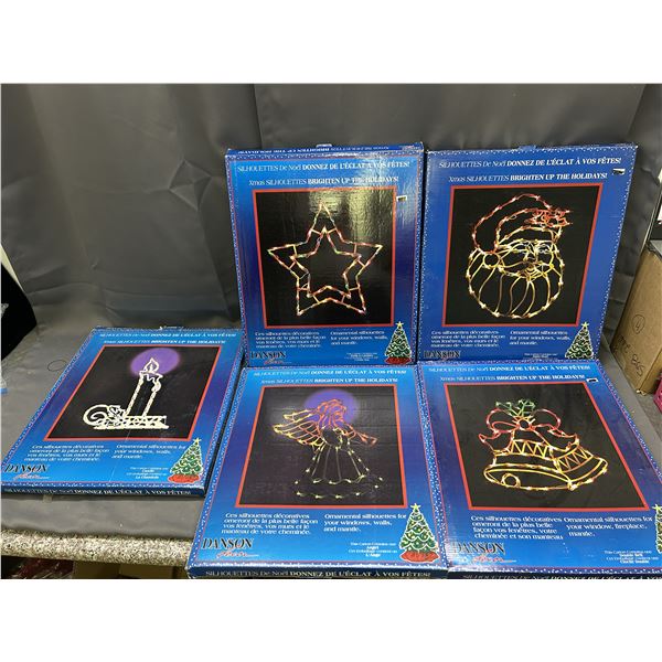 Lot of 5 Vintage Xmas Silhouettes Light Up Danson Decorations