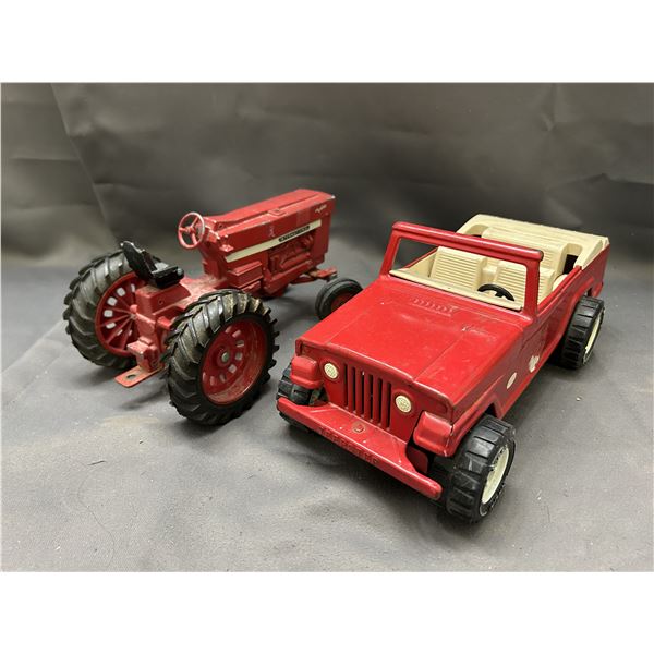 Lot of 2 Tonka Metal Car and Farm Tractor