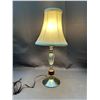 Image 1 : Glass, Brass and Teak Accent Side Table Nightstand Lamp 18" tall *works