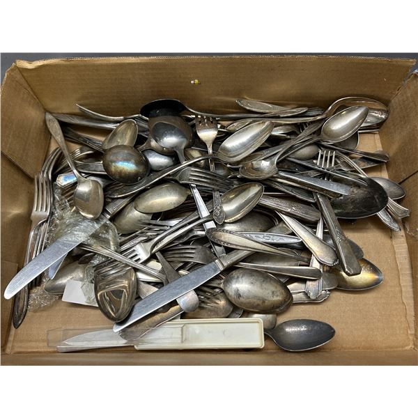 Box of Assorted Silverware Cutlery Flatware