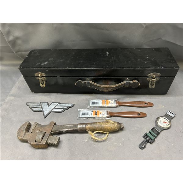 Wrench, Emblem, Paint Brushes and Wristwatch