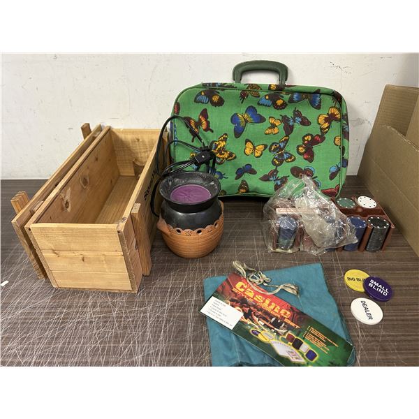 Poker Chips, Candle Melter, Butterfly Bag, Casino Items