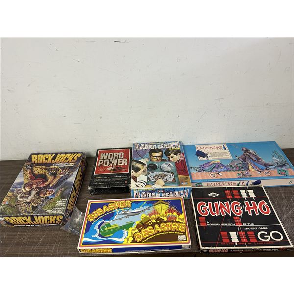 Lot of 6 Tabletop Board Games (parts uncounted) Gung-Ho, Radar Search, Rockjocks, Etc