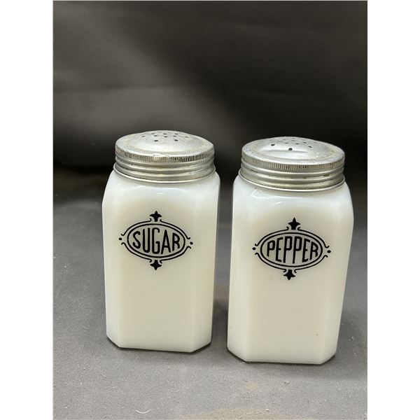 Vintage Milk Glass Sugar and Pepper Shakers