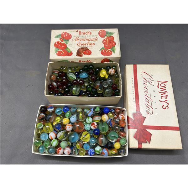2 Boxes of Glass Marbles Assorted, Vintage.