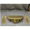 Image 1 : Vintage MCM Shelf and Sconces Ornate Gold Tone Wall Set Dart Syroco