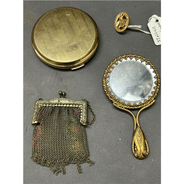 Lot of 4 Singer Young Stylemaker Contest Qualifiers Award Pin, Compact Blush, Mirror, Chain Coin Bag