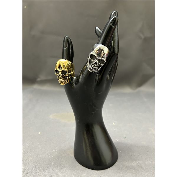Lot of 2 Gold Tone and Silver Tone Skull Rings