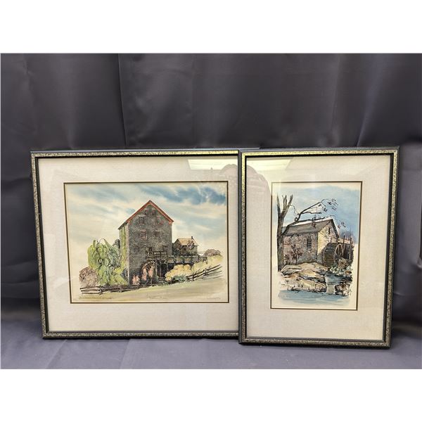 Pair of Artist Signed and Numbered Watercolour & Ink Prints 1980s