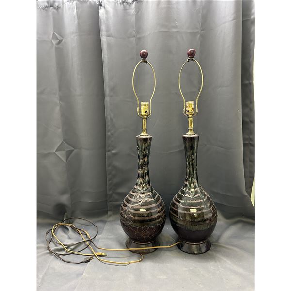 Pair of Ceramic Drip Pottery Base Vintage Table Lamps