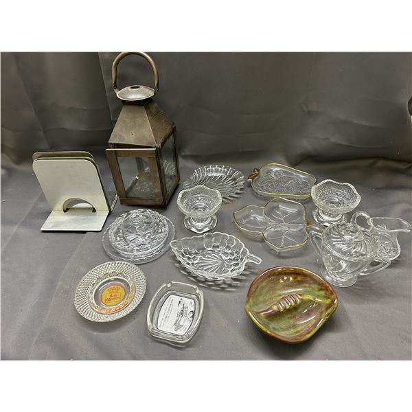 END OF THE RUN Bookends, Crystal and Glass Trays, Candle Holder