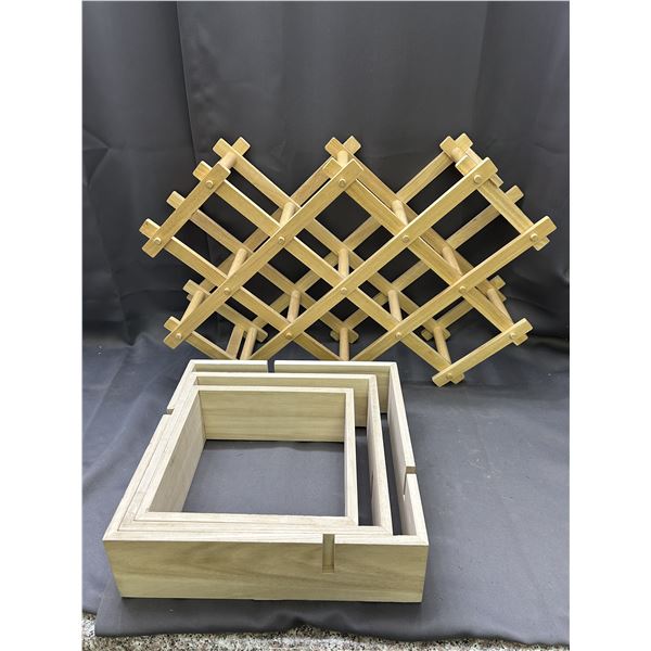 Wooden Floating Shelves and Fold-Out Wine Rack