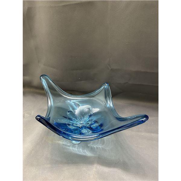 Vintage Blue Unmarked Art Glass Blown Glass Centerpiece 16" wide