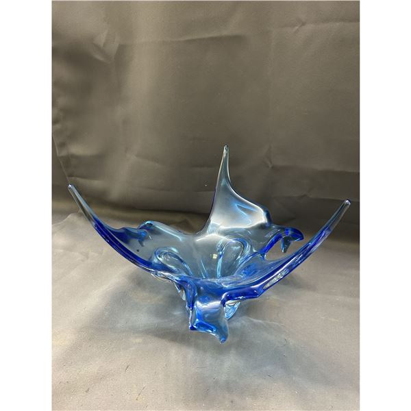 Vintage Unmarked Blue Art Glass Blown Glass Centepriece